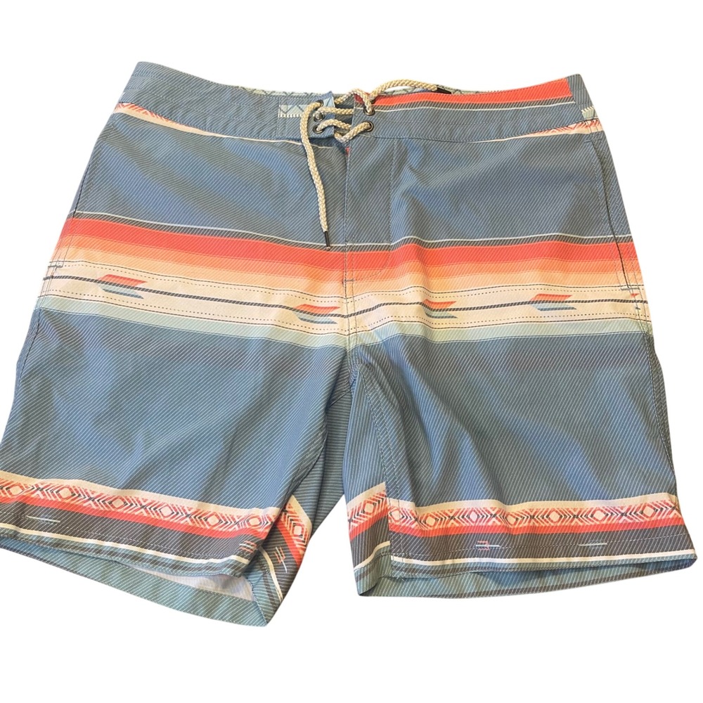 Faherty Brand Mens 32 Swim Trunks Blue Orange Aztec Geometric Beach Board Shorts